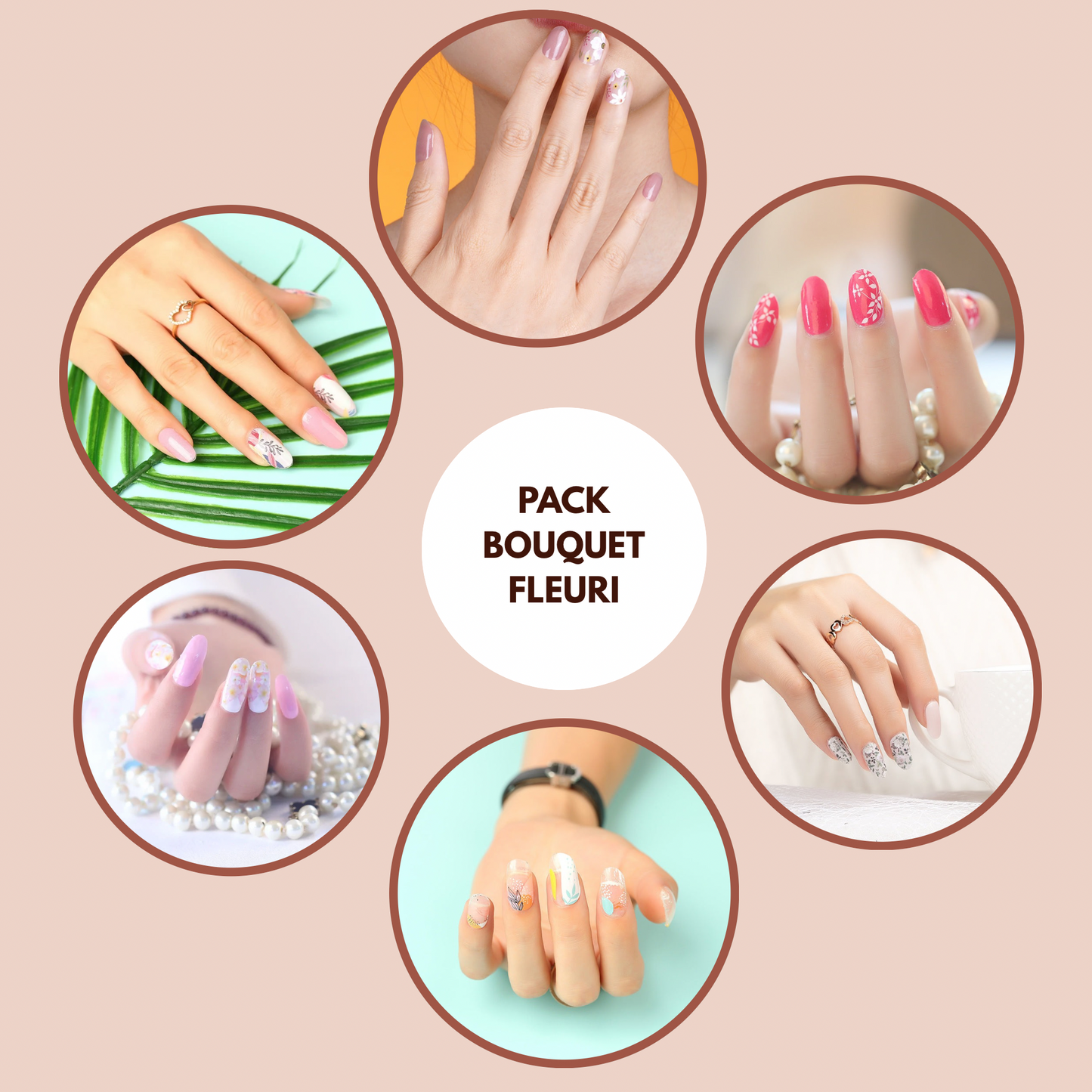 Pack 6 manucures: Bouquet Fleuri
